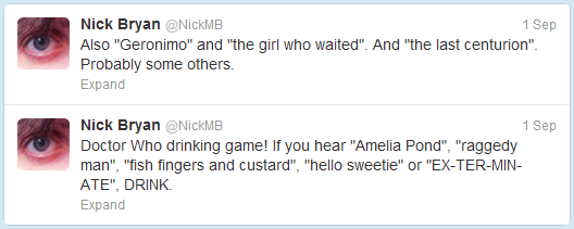 Nick's Dr Who drinking game Dr Who drinking game
